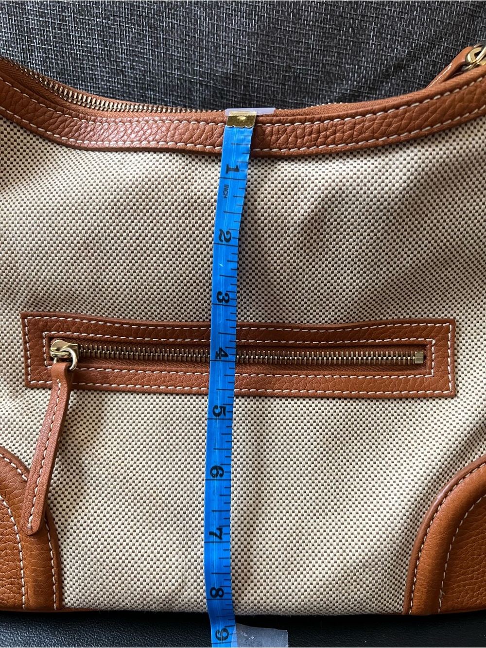 Dooney & Bourke Cream Canvas Shoulder Bag with Tan Leather Trim and Wristlet - Picture 14 of 15